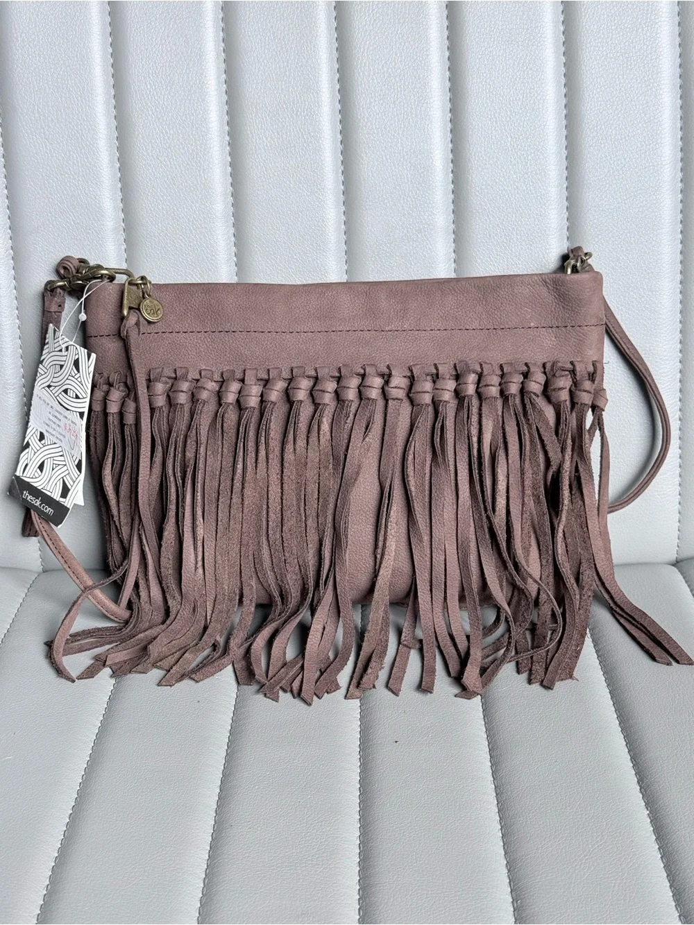 The Sak Leather Crossbody Bag with Fringe in Chocolate Brown
